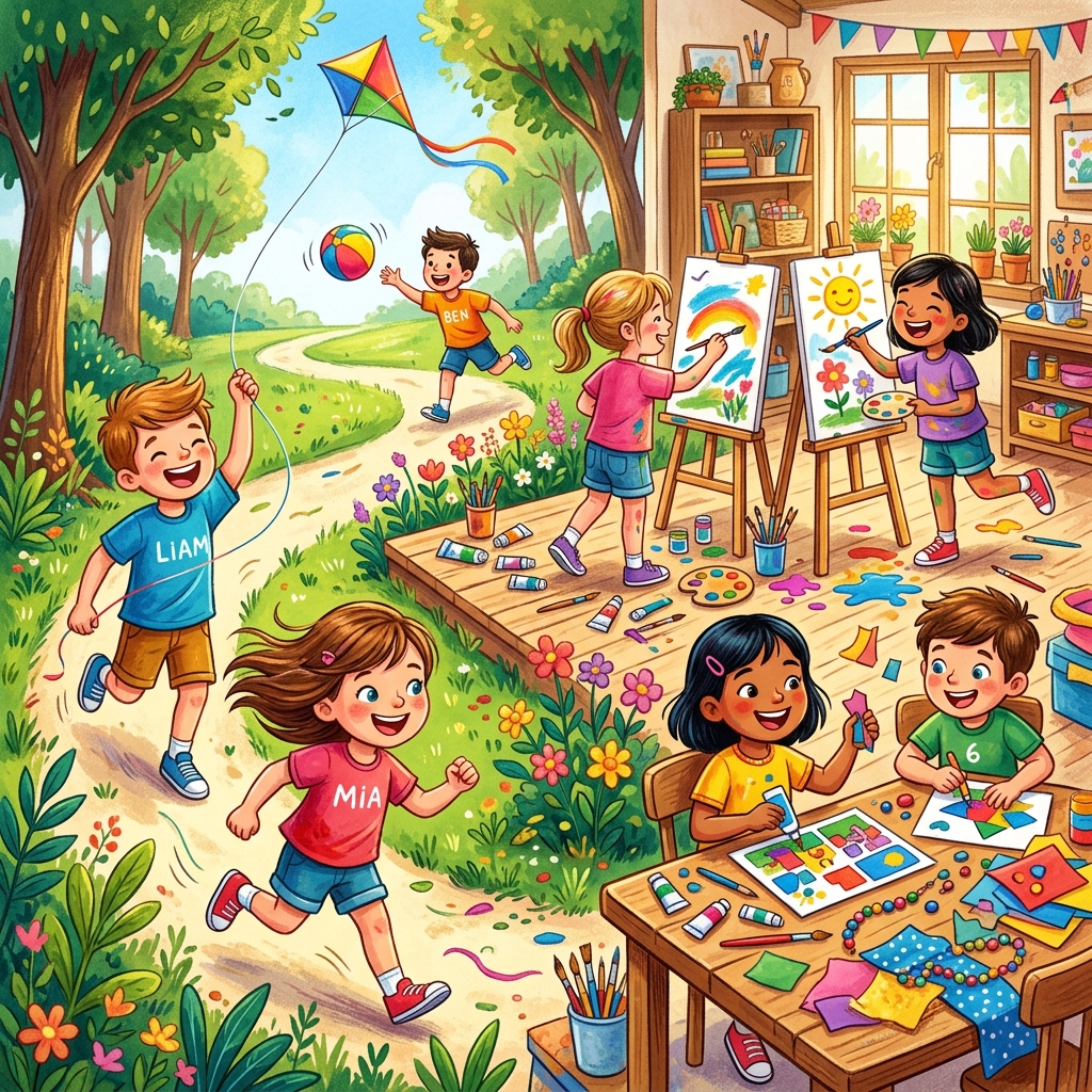 kids doing fun activities indoors and outdoors